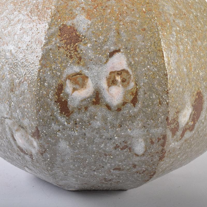 萬古焼　山本広巳作　輪花口　八角花入　共布共箱　V　R7981