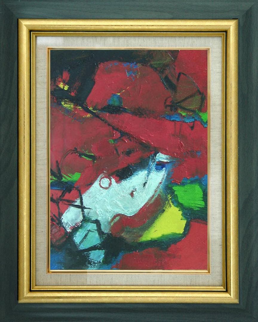 油絵 菅家令子 絵 絵画インテリア額付(青緑＋金色の枠)uF6-071502女性