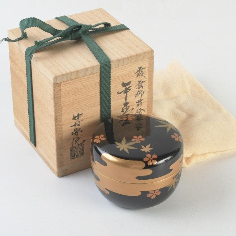 茶道具　山中塗　中村宗悦作　霞雲錦蒔絵　平棗　共箱　V　9305