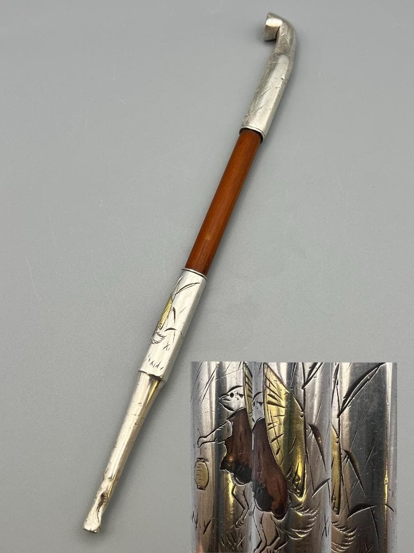 銀製　煙管　キセル　カッパ図　銀細工　アンティーク　重量約40g