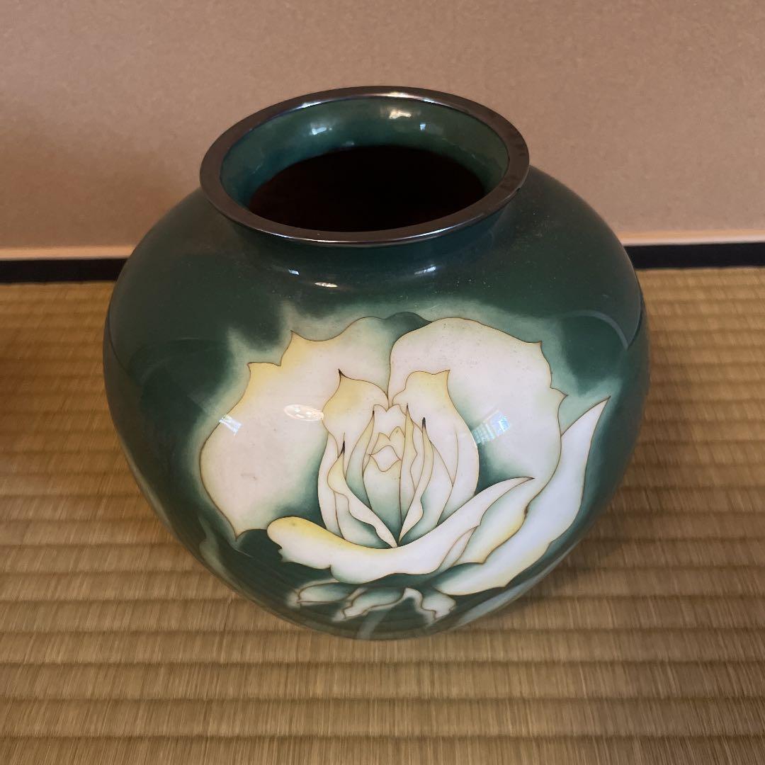 七宝玉釉薔薇文花瓶　安藤七宝店　農林中央金庫創立40周年記念　白木屋