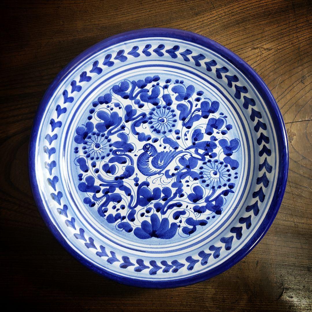 大皿　イタリア　デルータ　マヨリカ焼　染付