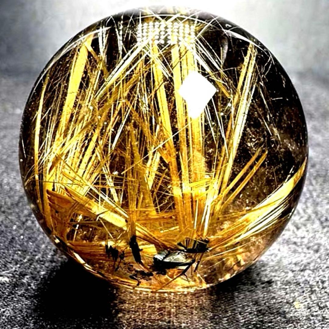 超絶綺麗✨40mm ゴールドタイチンルチルクォーツ　丸玉　スフィア　金針水晶