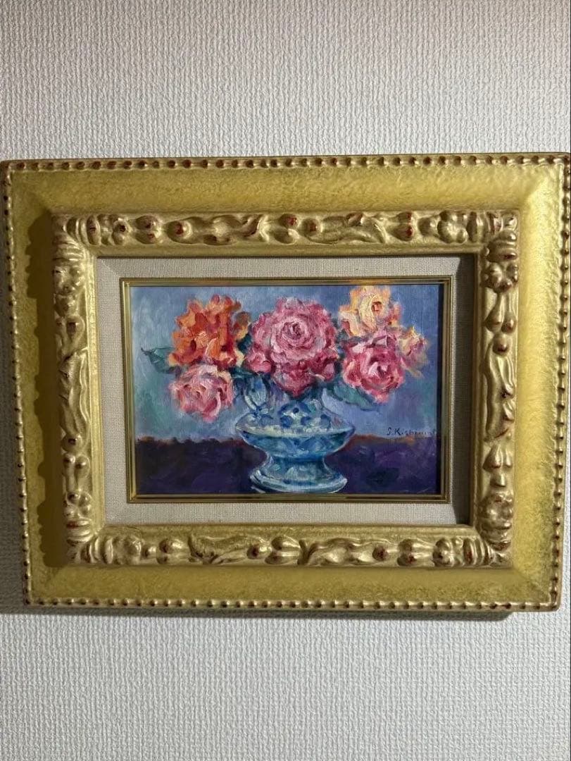 【薔薇】肉筆油彩画　S. Kishimoto