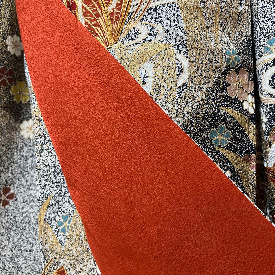 356 振袖フルセット 正絹 グレー 黒モノトーン 金彩 たたき染め シック