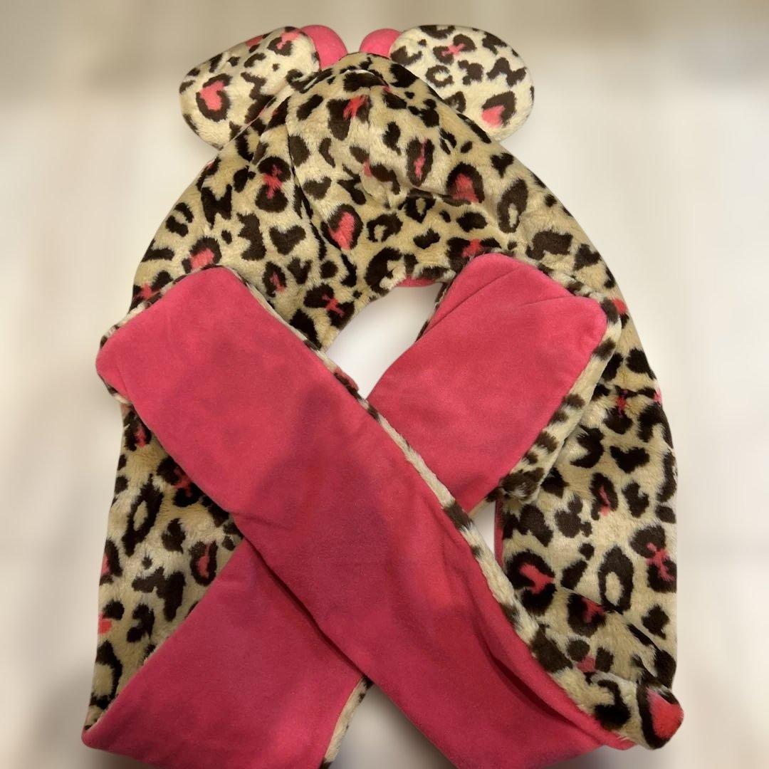 ディズニー ミニー ヒョウ柄 マフラーキャップ