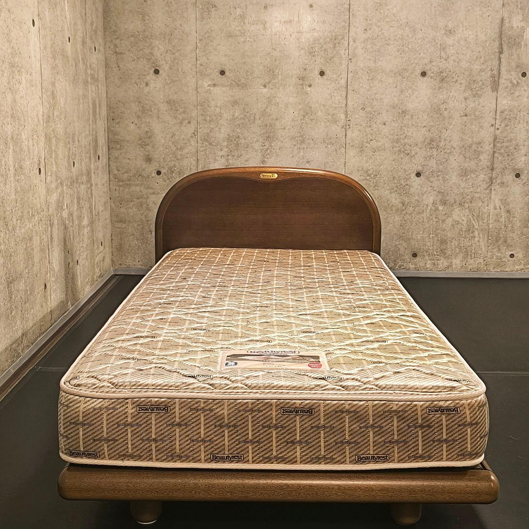 Simmons 高級シングルベッド フレーム & マットレス 木製 名古屋引取可