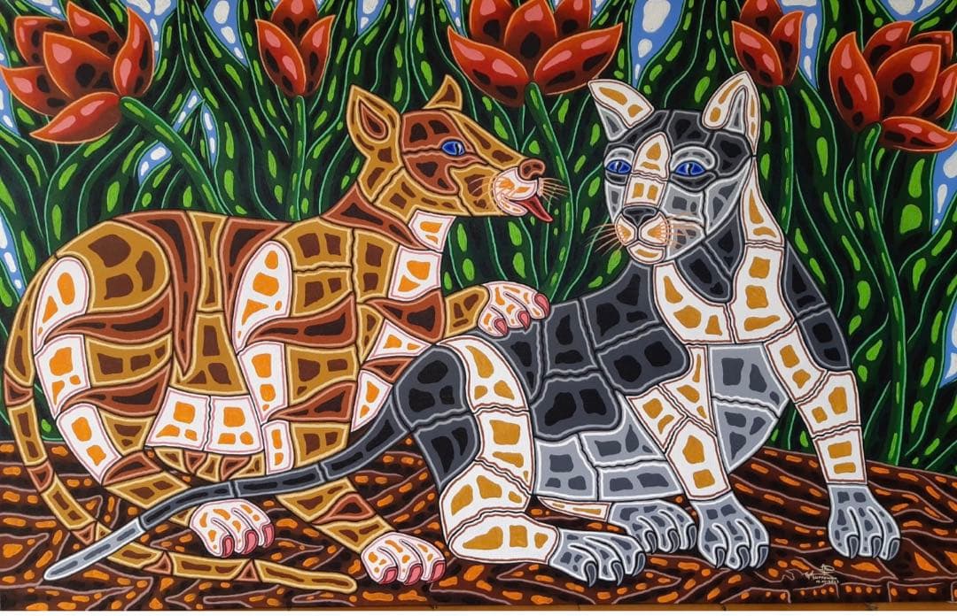 バリ絵画:猫のロマンス