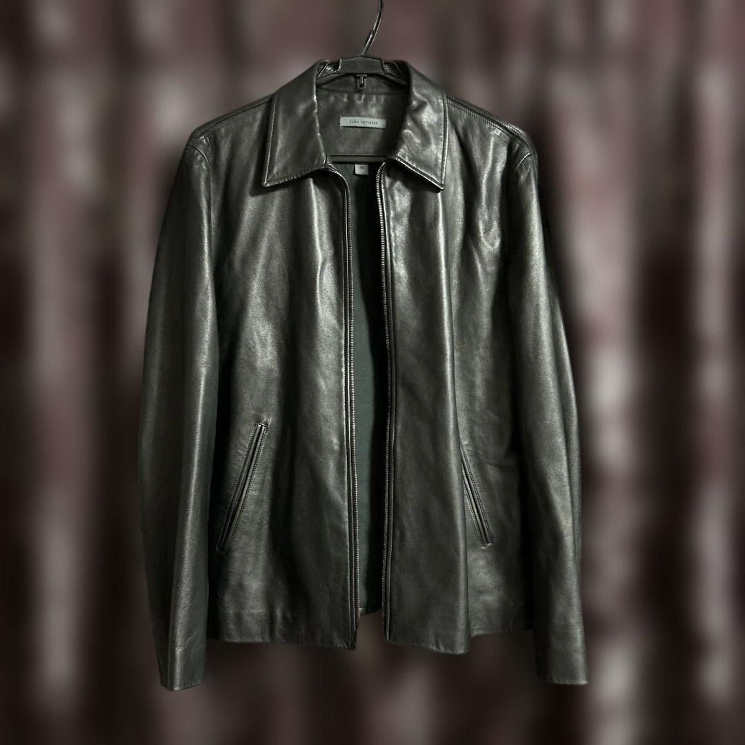 オンワード樫山　john varvatos レザージャケット　黒　ブルゾン　50