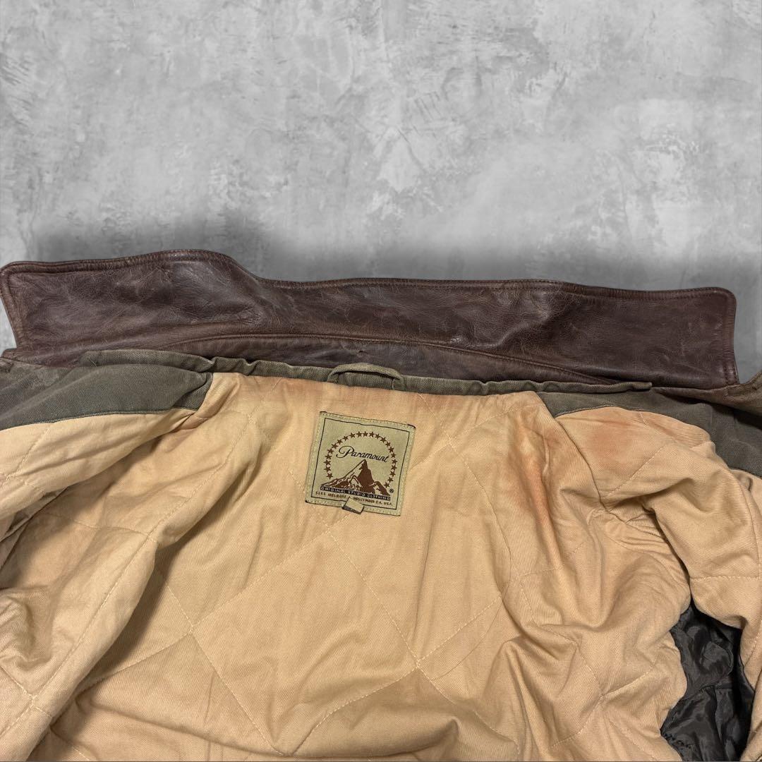 Paramountスタジオ衣装ダック地コート XLレザーカラー 90s00s古着