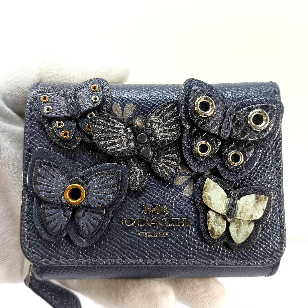 美品 コーチ 3つ折り財布 コンパクトウォレット COACH 蝶 バタフライ