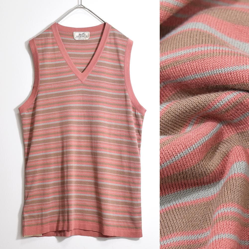 未使用 イタリア製 エルメス HERMES ボーダー Vネック カットソー M
