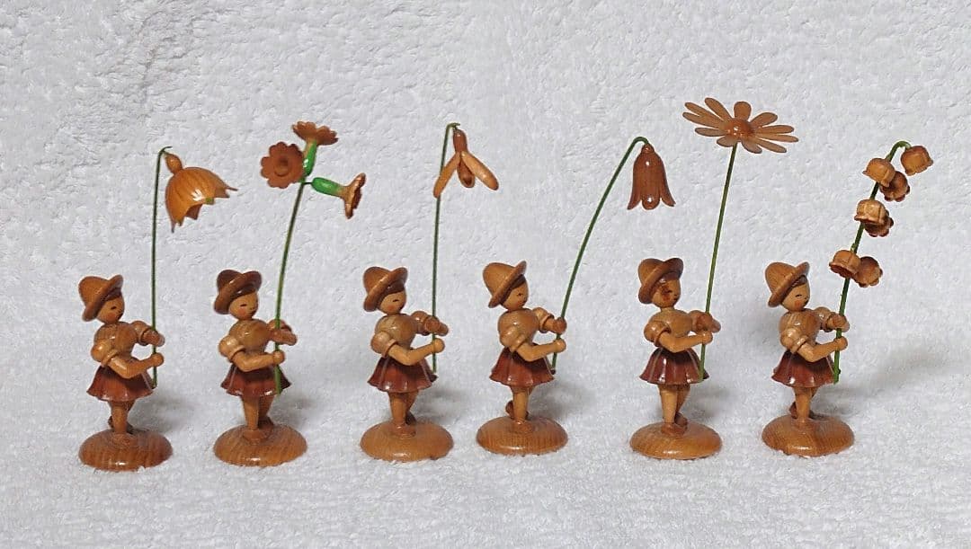 ドイツ製手作り木製人形 ヴィンテージフラワーチルドレン6体セット