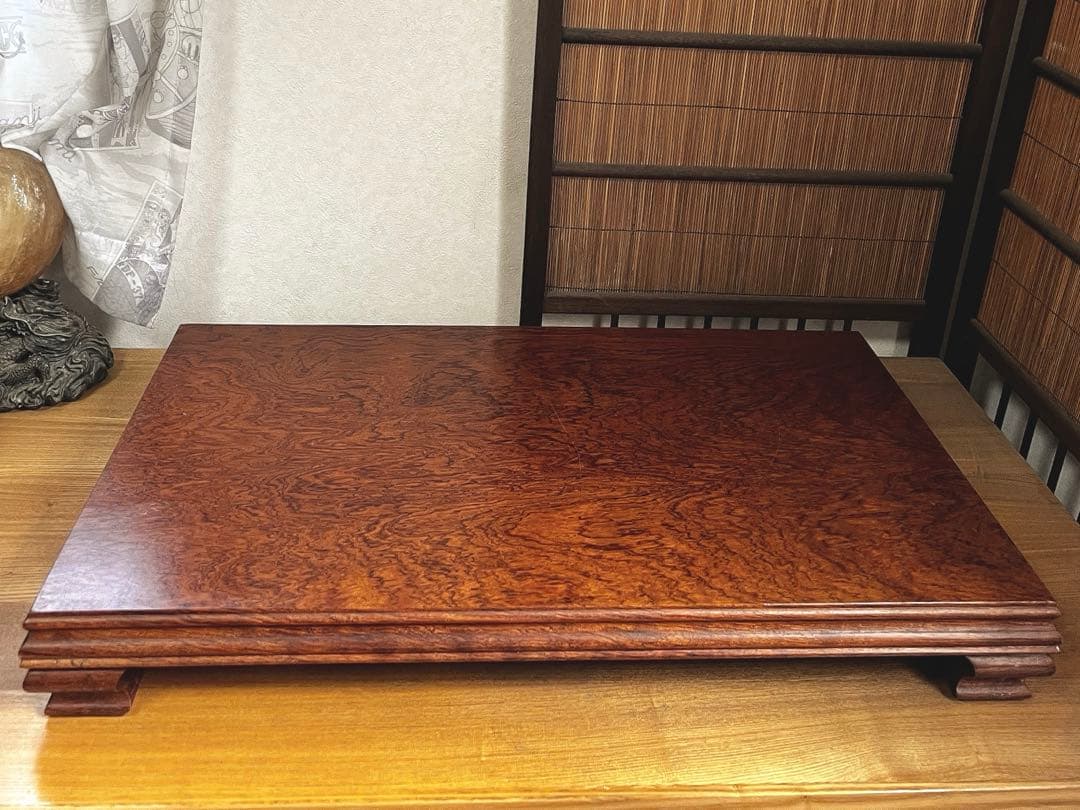 天然時代木 四足 花梨 欅 玉杢 孔雀杢 重量級 8.6㎏ 花台 香台 盆栽台