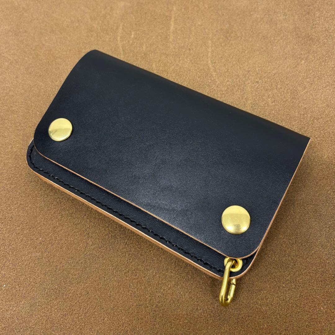 ホースハイド　トラッカーウォレット　ミドル　黒　茶心　3層　alps