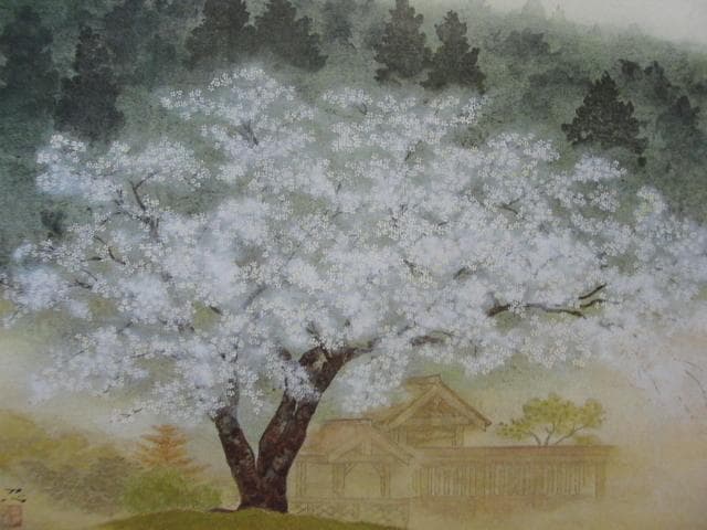 霜鳥 忍 【春・京北百年桜】 希少画集画、状態良好、新品高級額装付