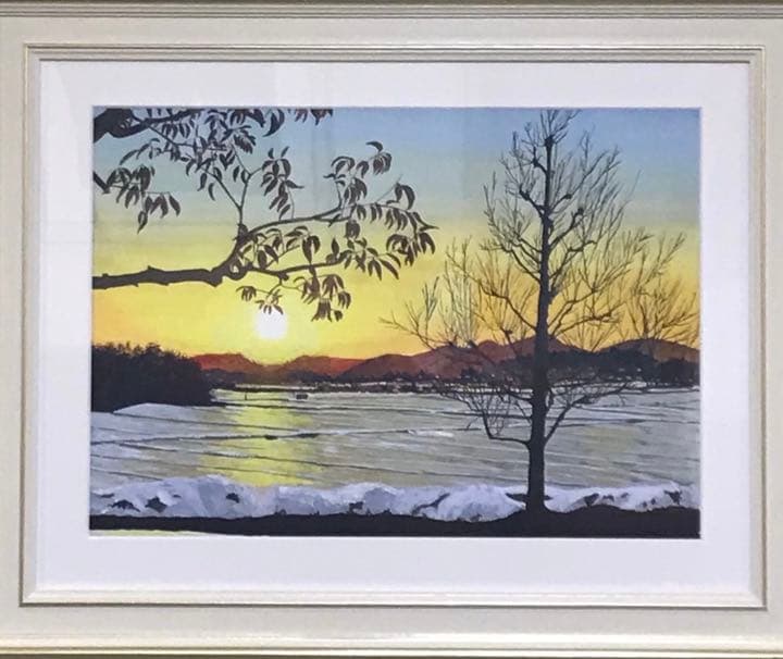 絵画　水彩画　風景画　「残雪」　shiro作　額付き　F8サイズ