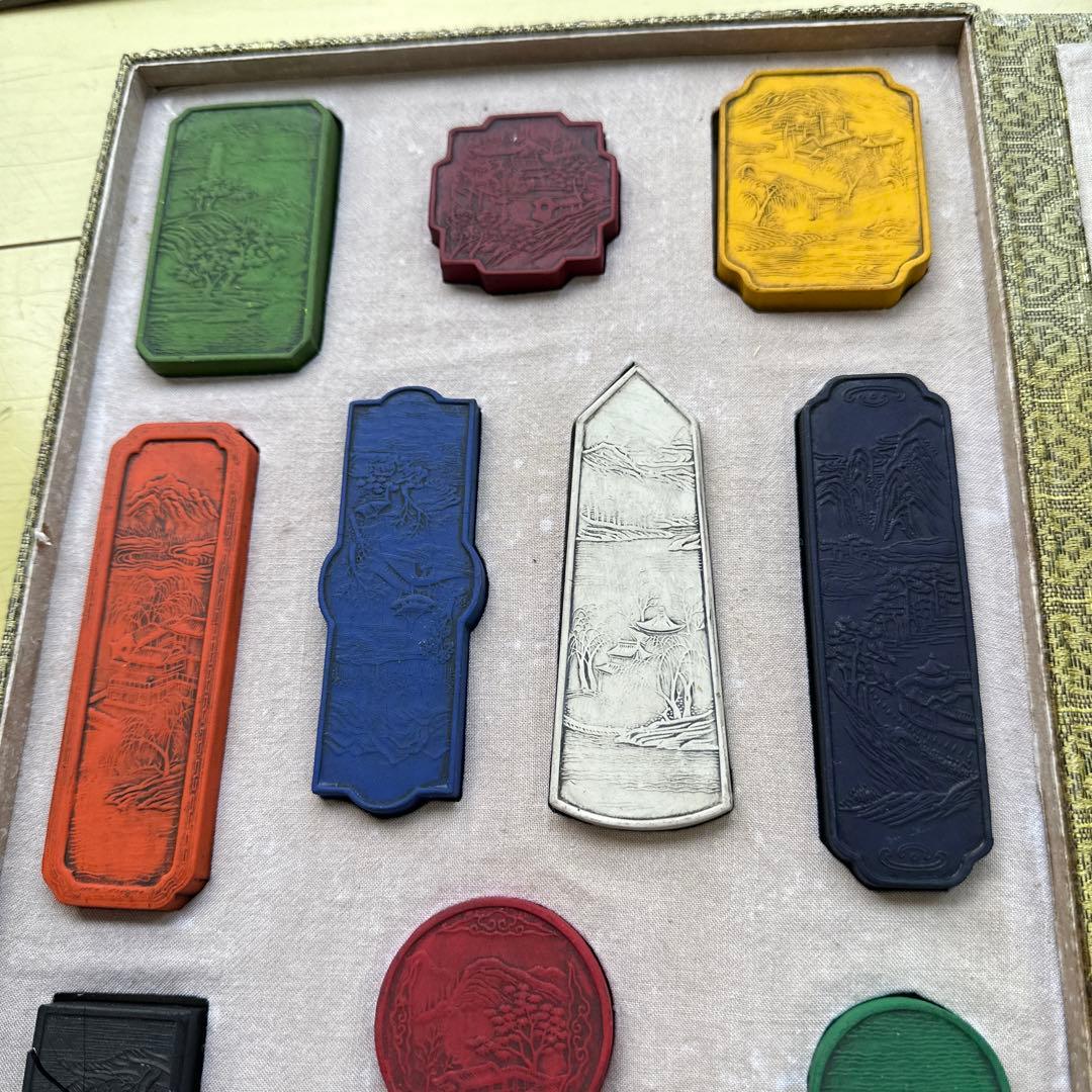 希少品　中国土産　古美術　彩墨　古墨　中国美術　乾隆套墨御题西湖十景诗彩墨