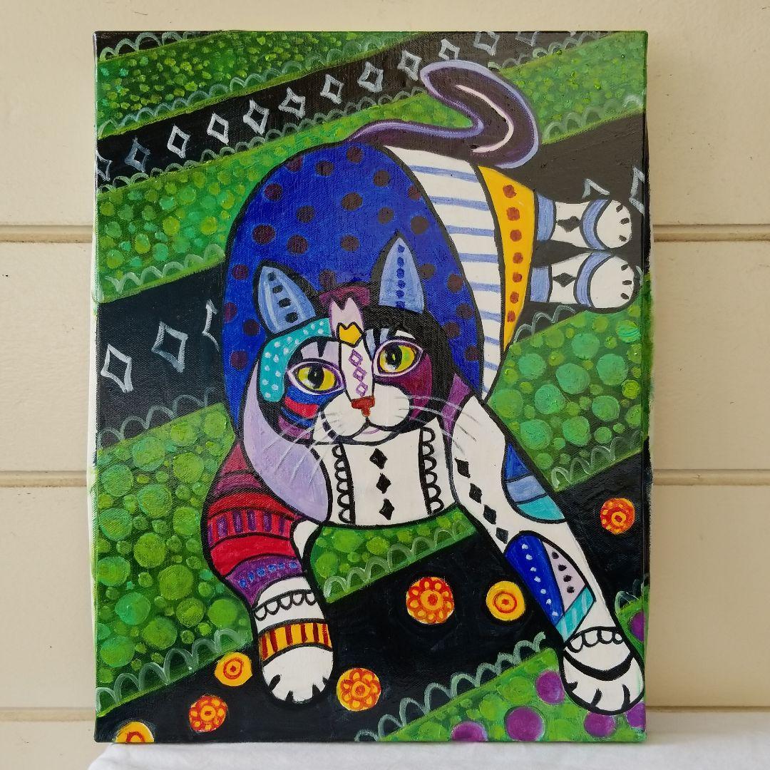 油絵　専用　カラフルになったやんちゃねこ