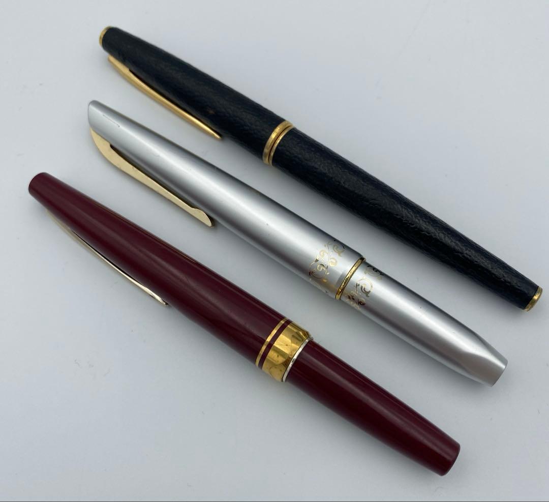 万年筆セット 黒・シルバー・赤 18金ペン先 14金ペン先 3本 K18 K14