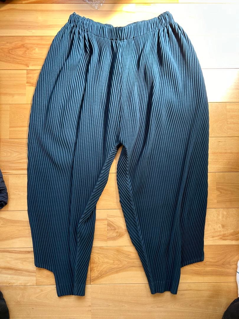 ダークグリーン ストライプ サルエルパンツ