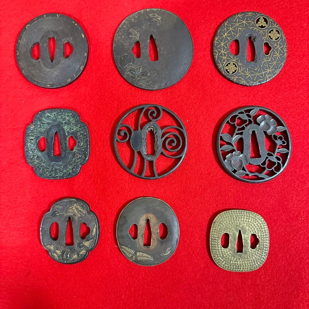 鉄地　金象嵌刀装具 鍔 刀鍔 骨董品 鉄地 鐔 武具　鉄瓶蓋 10個セット