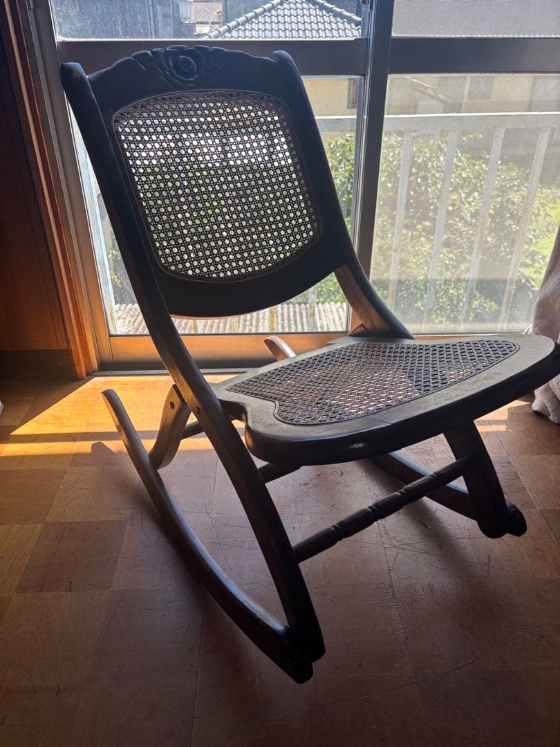 【折りたたみ可能‼️】木製ロッキングチェア ダークブラウン