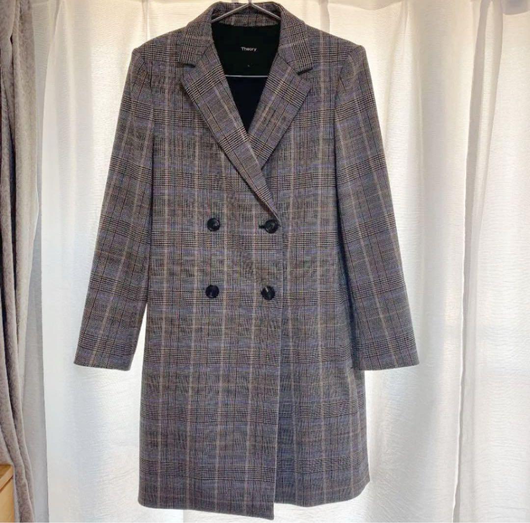Theory セオリー グレンチェック コート ダブルジャケット ウール