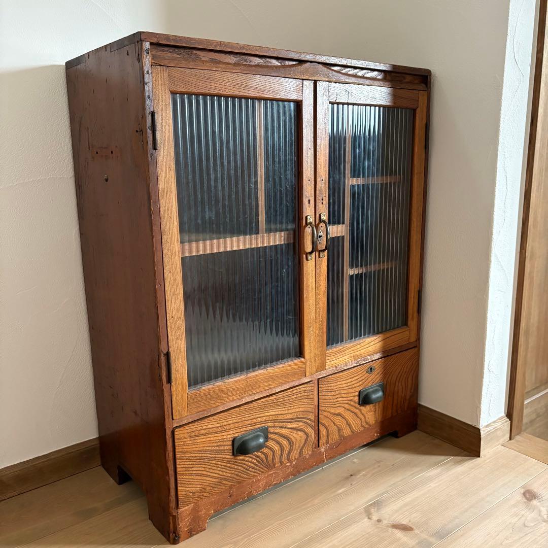 モールガラス 収納棚 飾り棚 キャビネット 古家具