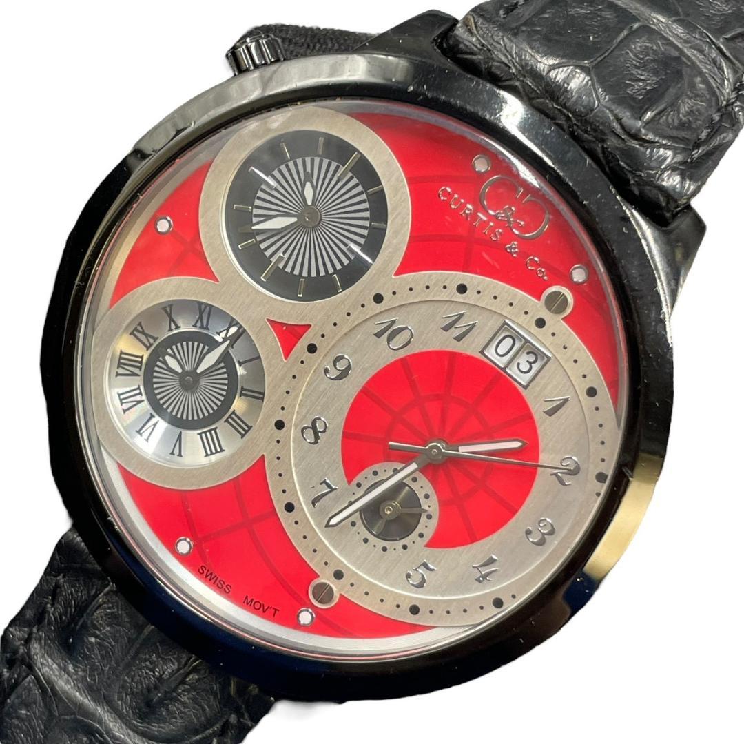 【新品電池】カーティス 腕時計 クォーツ ビッグタイムワールド クロコダイル