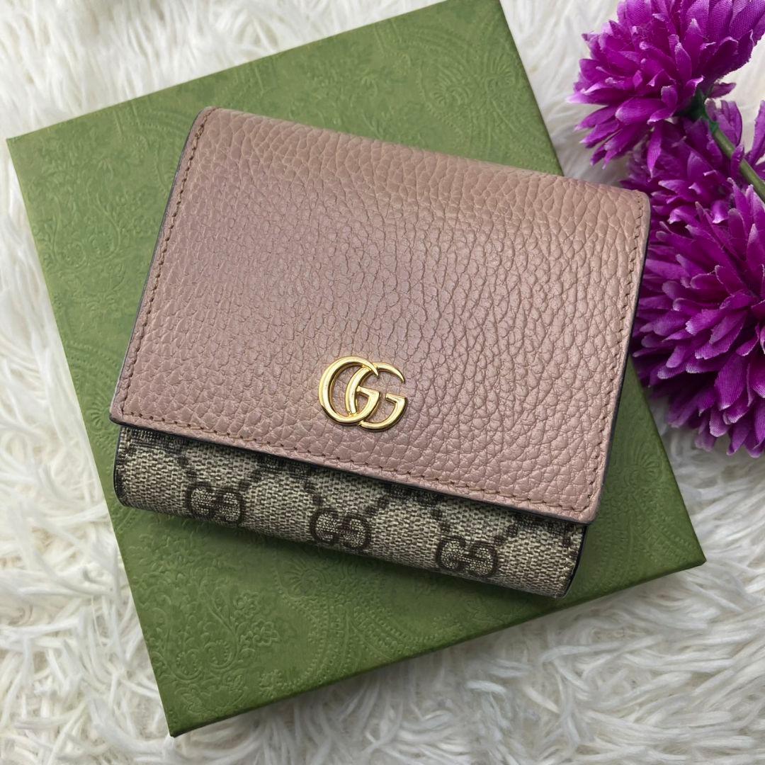 ハイジ様✨GUCCI 二つ折り財布 GG マーモント レザー ベージュ