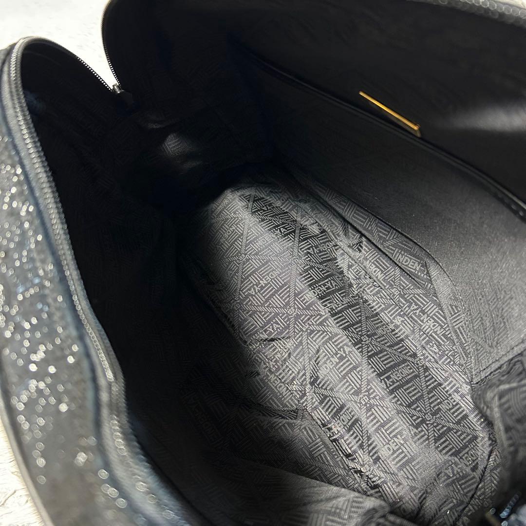 印傳屋 印伝　ハンドバッグ 鹿革 レザーバッグ　ブラック　甲州印伝 漆模様