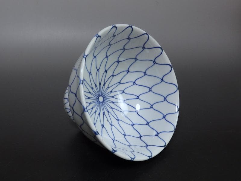 古伊万里　染付　網目紋様の図　盃洗　D471AS-AZq