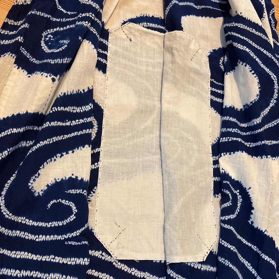 有松絞り浴衣 波 ぐるぐる 単色 手縫い 藍染 アンティーク ヴィンテージ 絞り