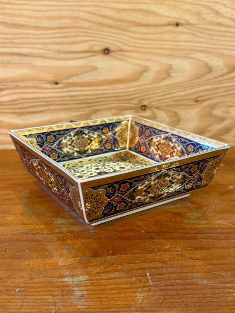 超稀少 角皿　前畑 庫山窯 金欄更紗 角大鉢 伝統工芸品