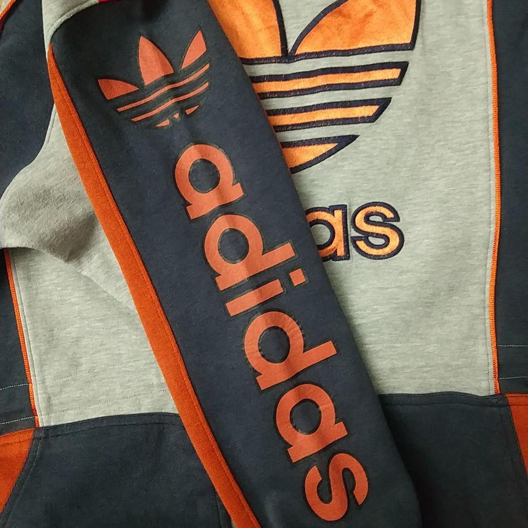 希少☆90s デサント製 アディダス 刺繍 アームロゴ パーカー L～O