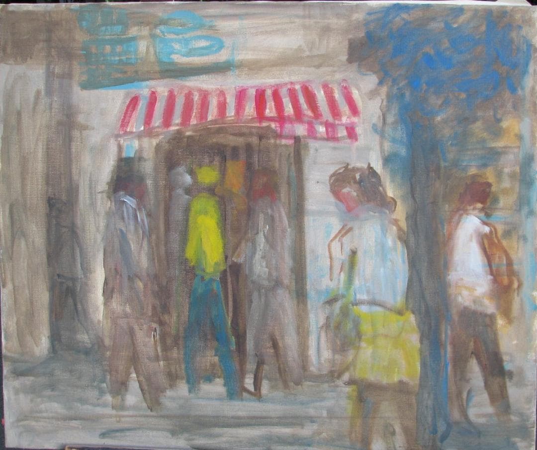 独立美術協会会員,岡村芳男「街角」20号油彩,師鈴木保徳