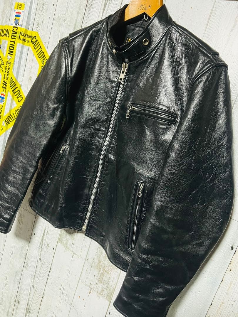 超光沢/豪華版 ライダース シングル アメリカ バイク 36 黒 USA製