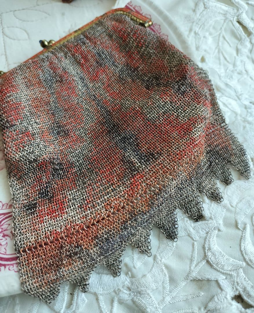 フランス アンティーク メタル メッシュ チェーン付き バッグ