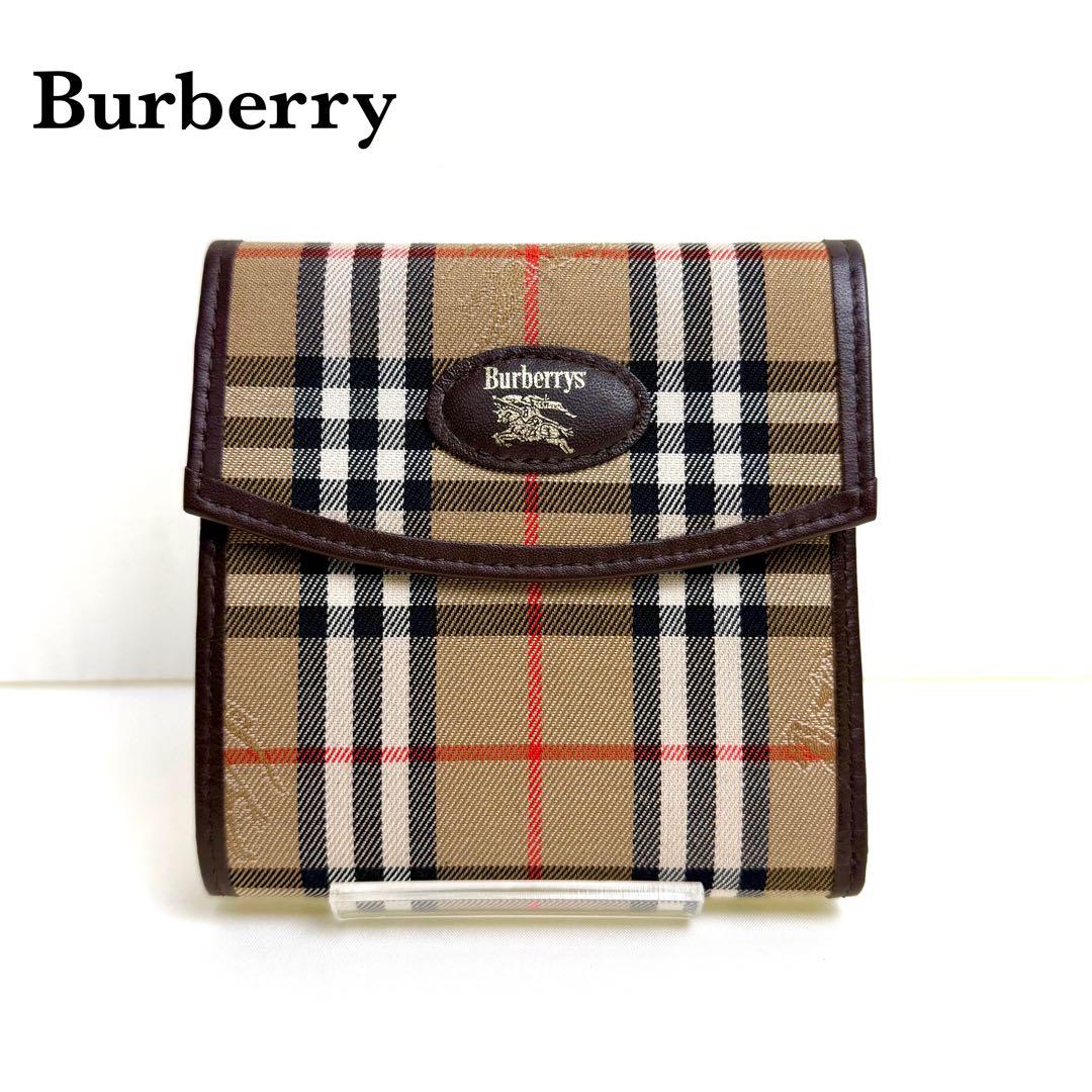 【大人気】Burberry 三つ折り財布 ノバチェック シャドーホース レザー