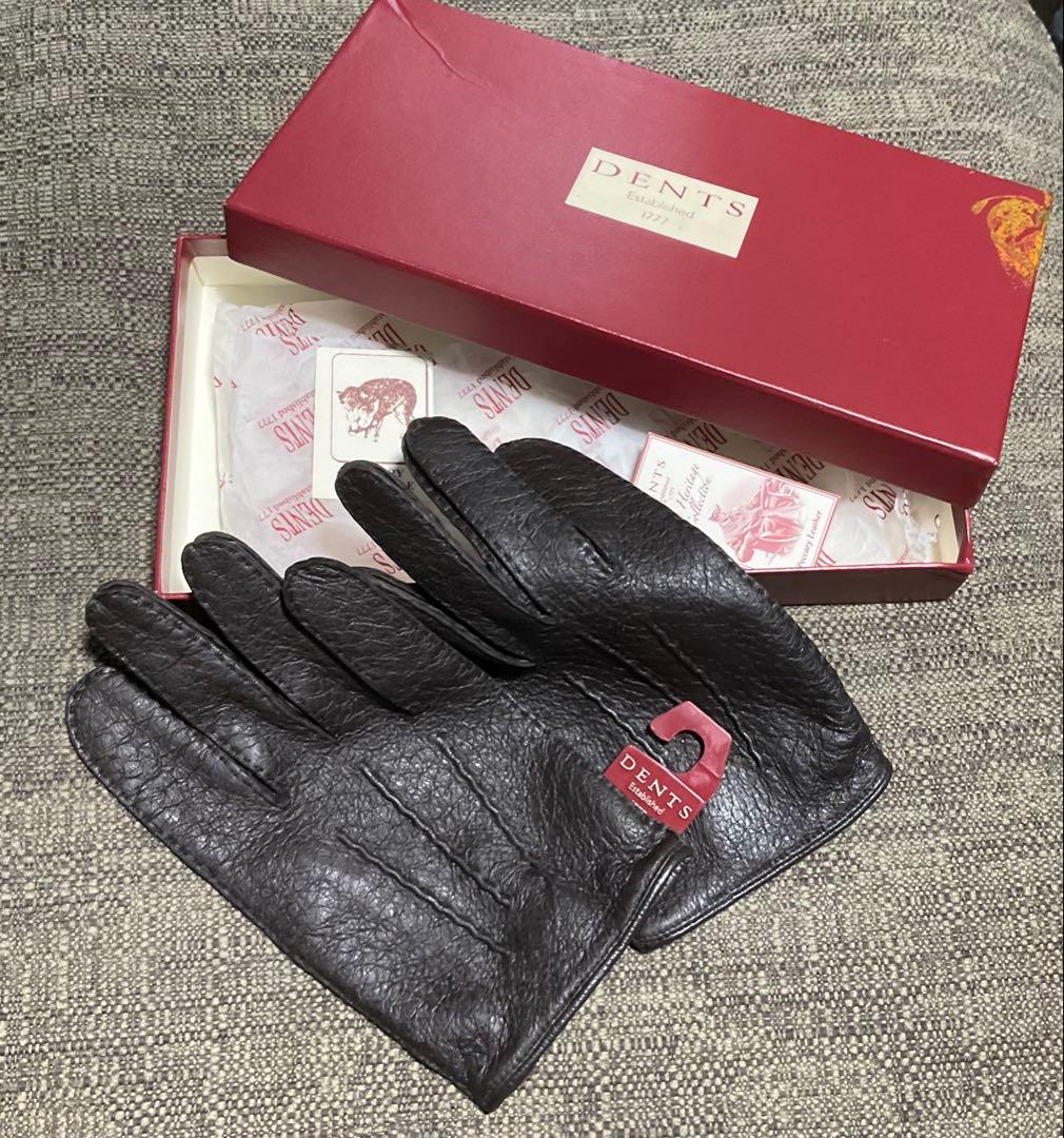 【未使用 タグ付き】DENTS グローブ ペッカリーレザー ブラウン 7 1/2