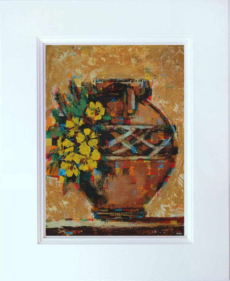 油絵 菅家令子 絵 絵画インテリア額付(白) uF6-063904 静物 壺 花