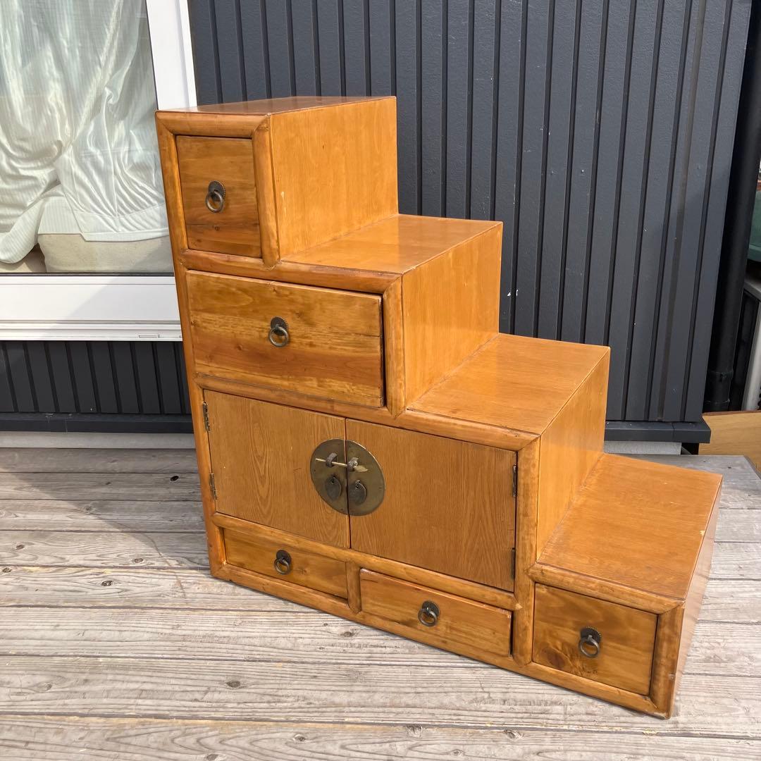 ① 昭和レトロ 中国古典家具 木製 階段箪笥 サイドボード 古家具 ビンテージ