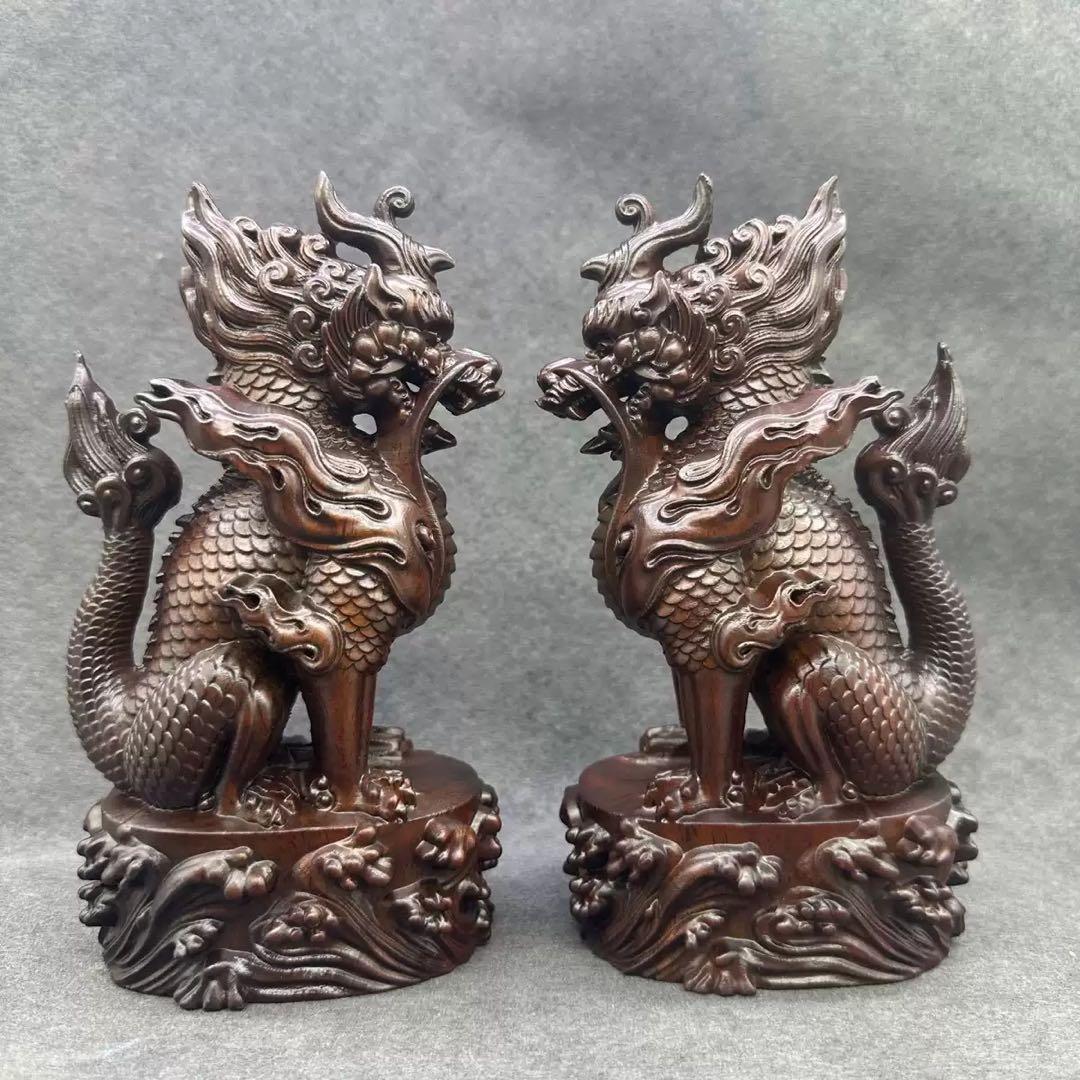 中華風 龍の金属彫刻 2体セット