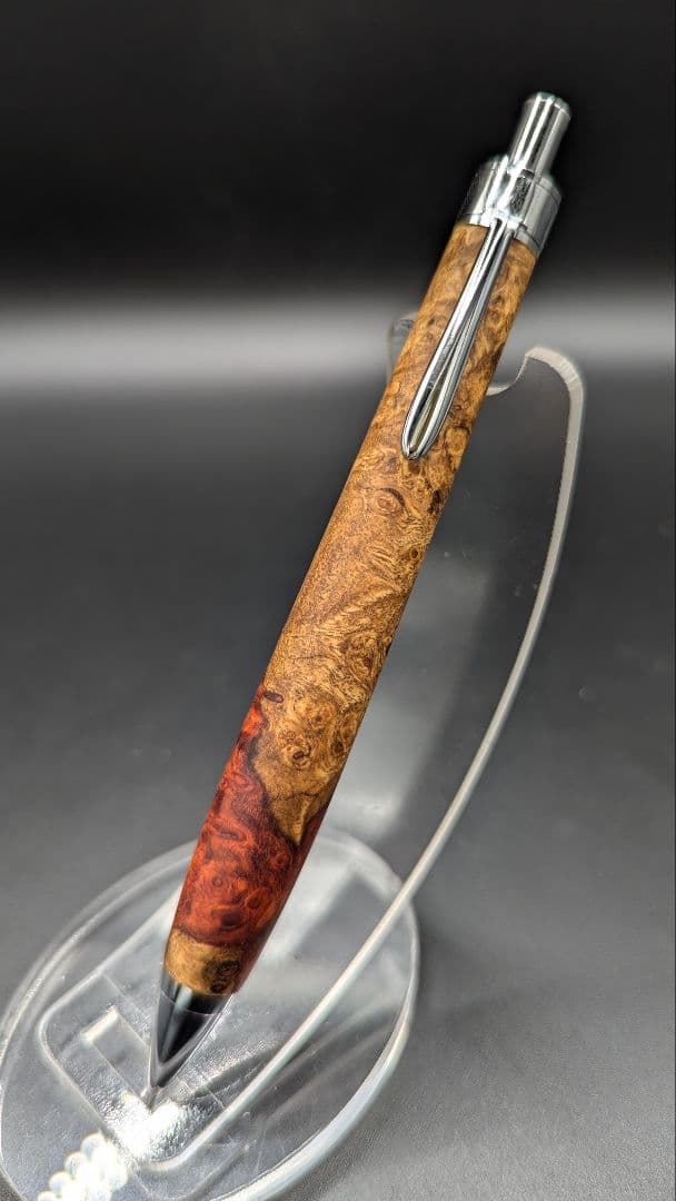 382ペン工房翌檜　本花梨　紅白　瘤杢　木軸シャーペン　ボールペン