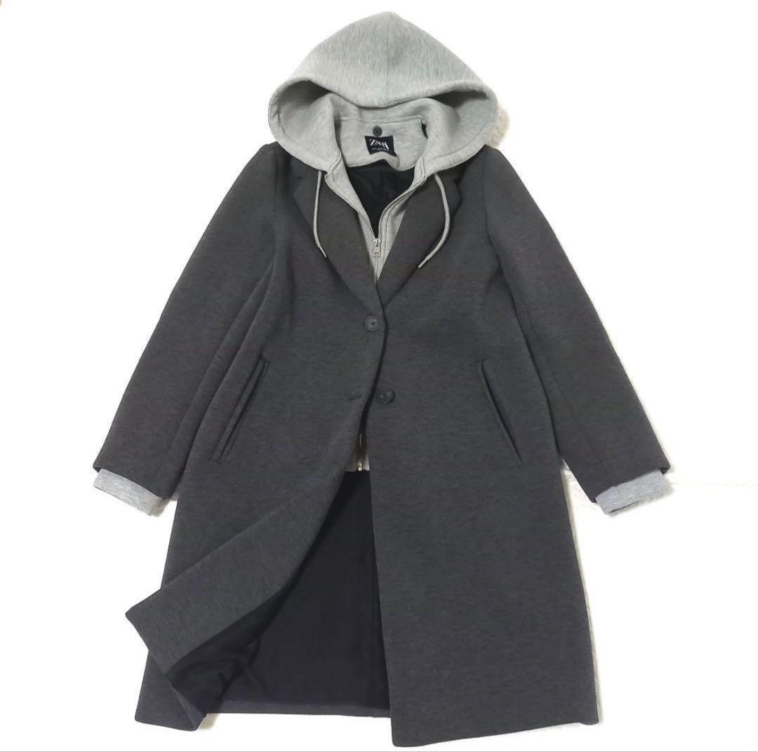 美品⭐︎ZARA デタッチャブルフードコート ロング チェスター コントラストXL