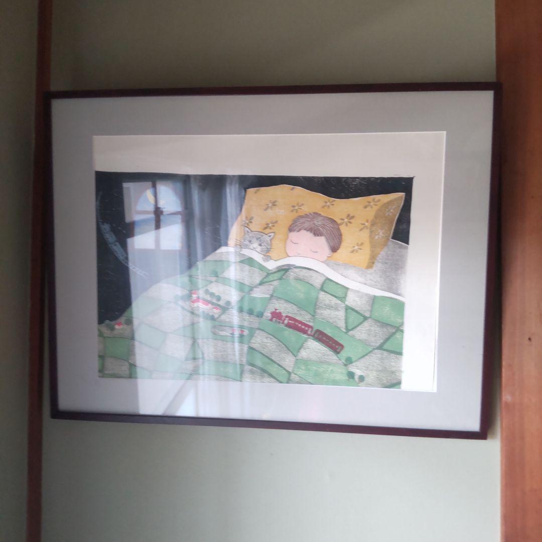 一月セール 版画絵額 孫お休みなさい