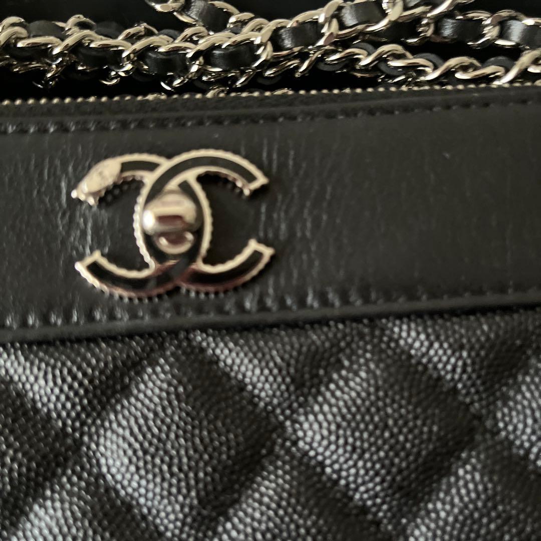R　CHANEL チェーンウオレットキャビアスキン　ブラック