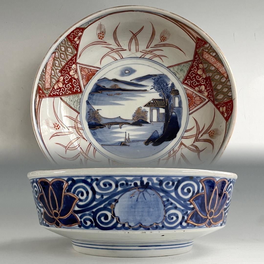 初荷 古伊万里 染付錦 山水文鉢 SN10
