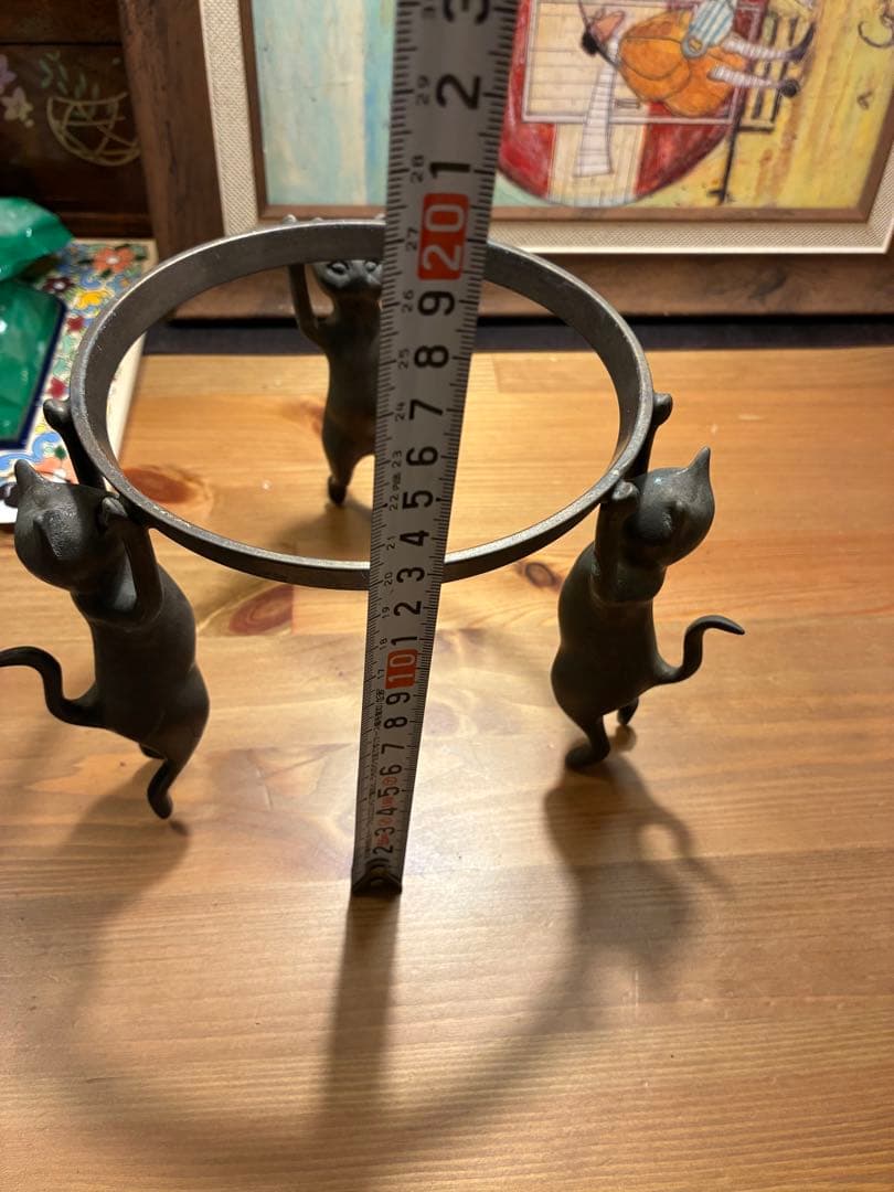 銅製 五徳 三猫 猫 火鉢 囲炉裏 茶道具 鍋置き 蓋置 金属工芸 三匹猫